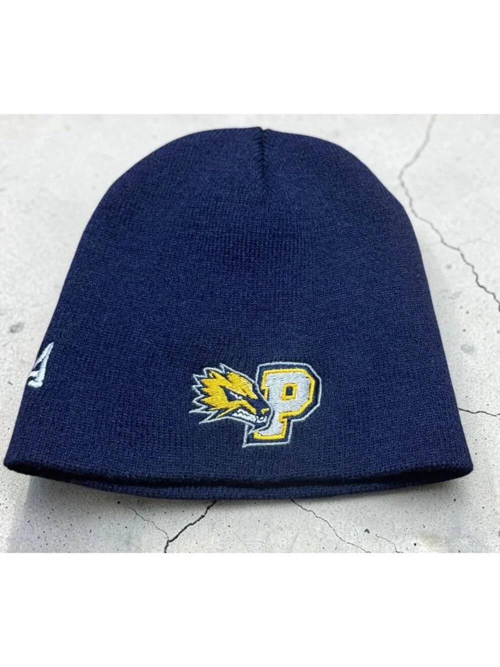 Adidas Navy Blue Beanie With Yellow Logo Embroidery One Size Fits All